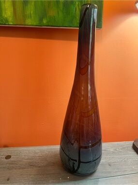 Tall Amber Brown Glass Vase - Sleek Home Accent